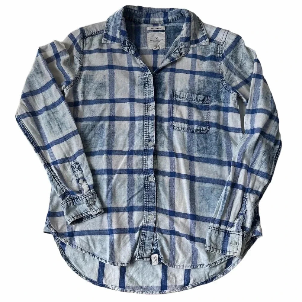 American Eagle Boyfriend Fit Plaid Flannel Long Sleeve Size XS
